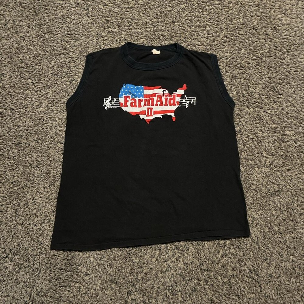 Vintage 1986 Farm Aid Willie Nelson Neil Young Sleeveless Tee